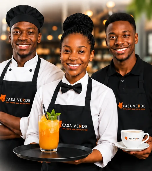 Casa Verde team: chef, server and barista